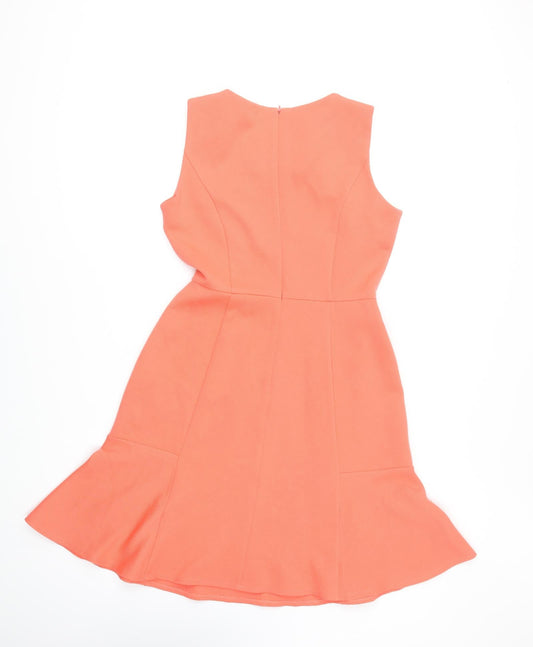 BHS Womens Orange Polyester Fit & Flare Size 10 Round Neck Zip -