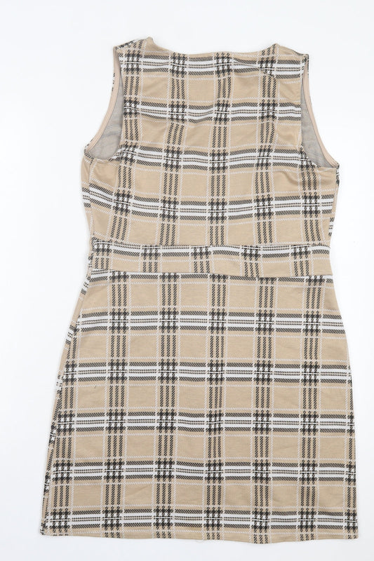 Quiz Womens Brown Plaid Polyester A-Line Size 12 V-Neck Pullover