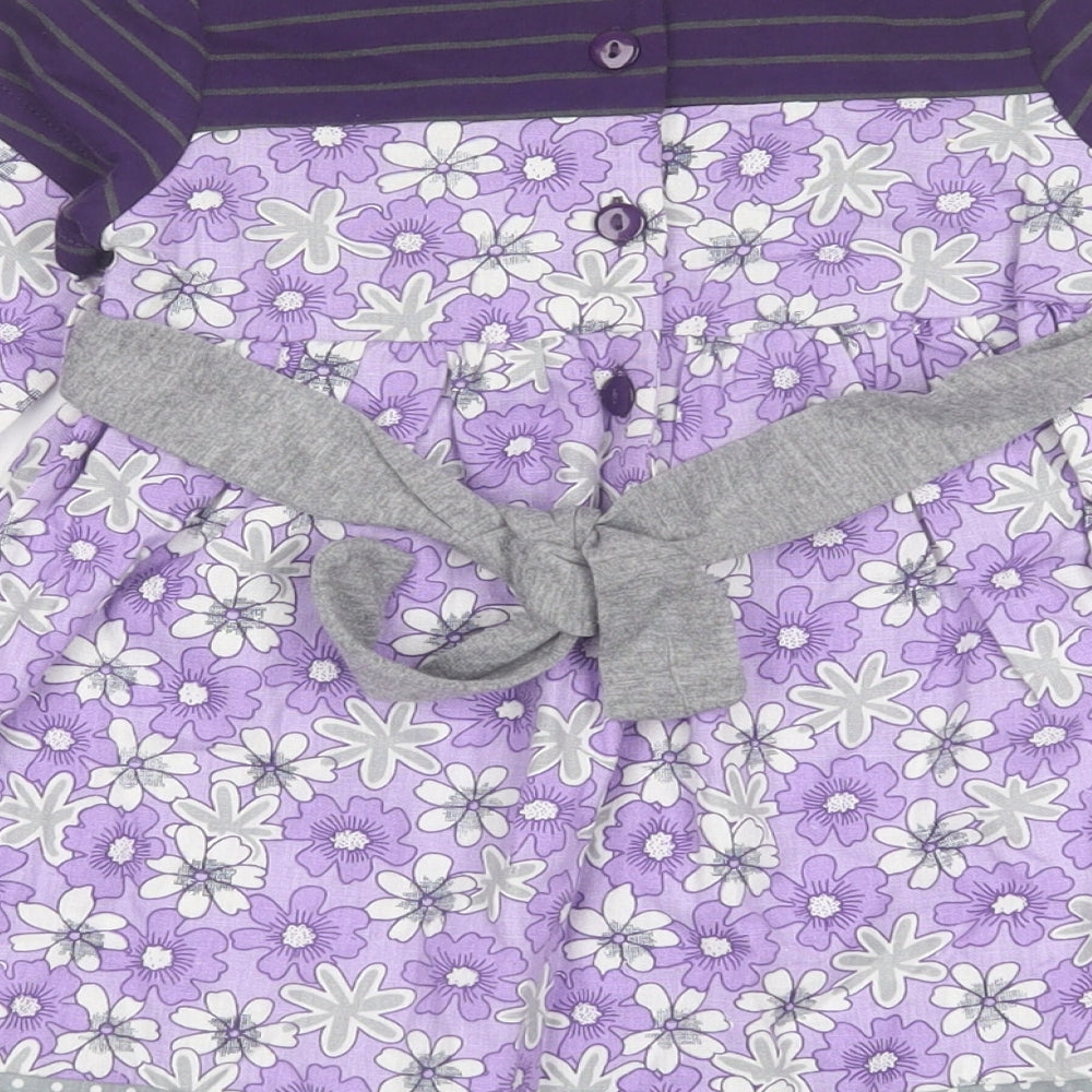 Beetlejuice London Girls Purple Floral Cotton A-Line Size 3 Years Crew Neck Button