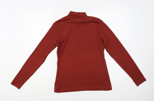 F&F Womens Brown Polyester Basic Blouse Size 14 Mock Neck