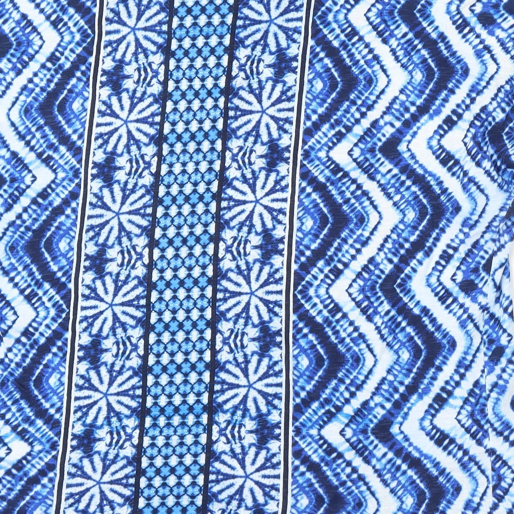 Olsen Womens Blue Geometric Polyester Basic Blouse Size L Round Neck