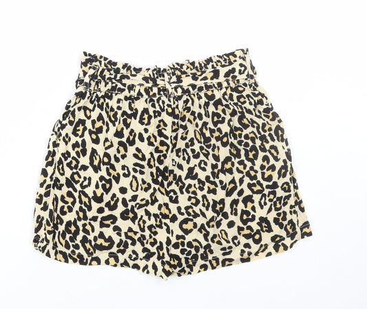 Primark Womens Brown Animal Print Viscose Paperbag Shorts Size 4 Regular Tie - Leopard Print