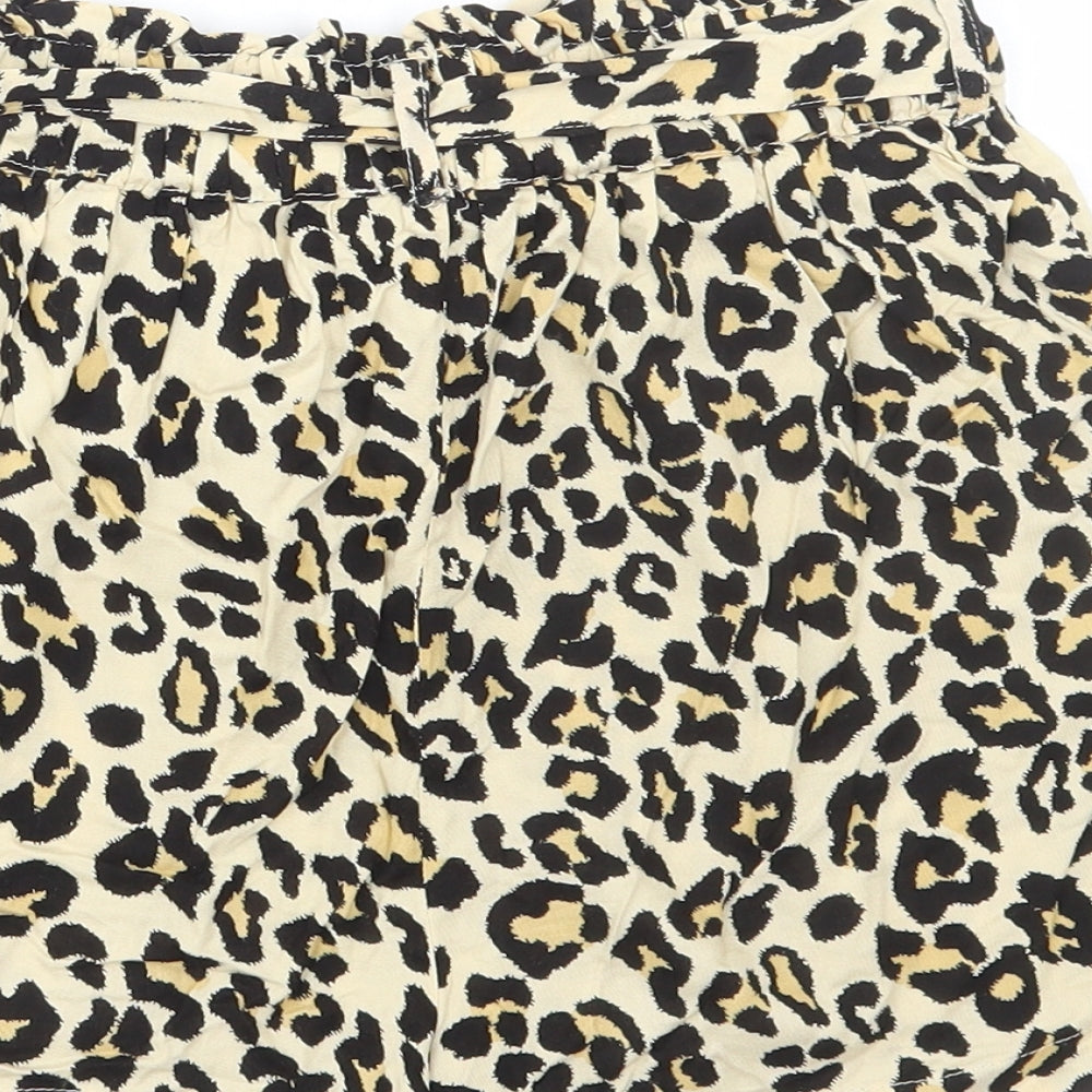 Primark Womens Brown Animal Print Viscose Paperbag Shorts Size 4 Regular Tie - Leopard Print