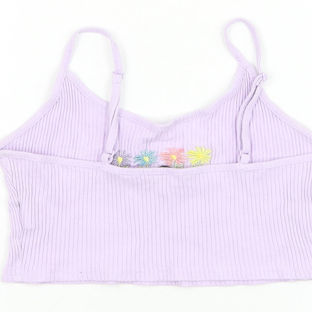 SheIn Womens Purple Cotton Cropped Tank Size M Round Neck - Flower