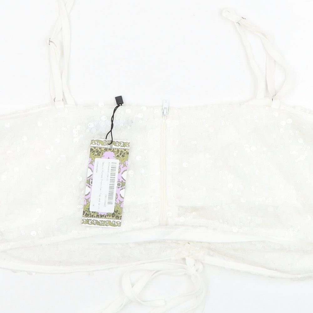 Boohoo Womens White Polyester Cropped Tank Size 14 V-Neck