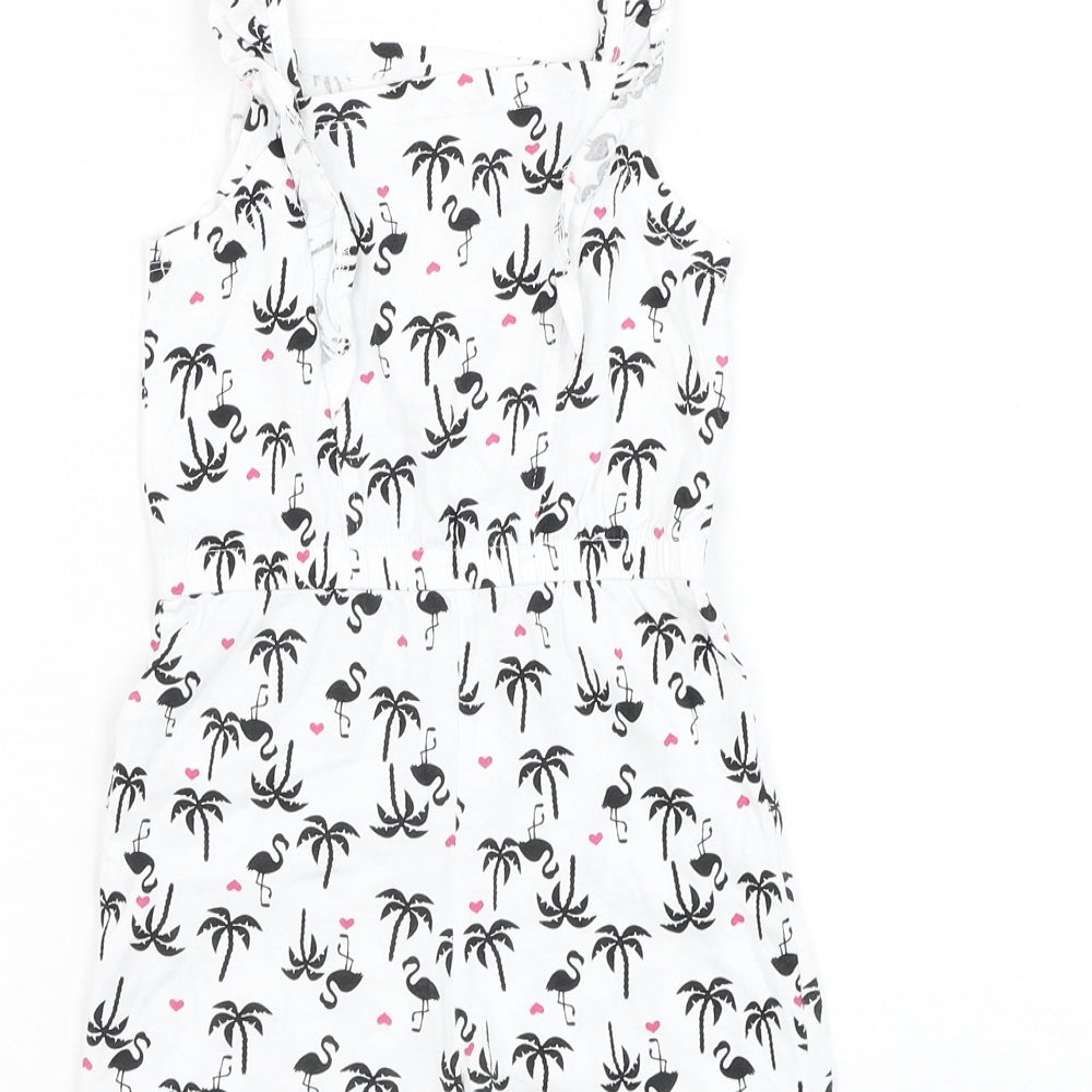 Matalan Girls White Geometric Cotton Romper One-Piece Size 2-3 Years Pullover - Flamingo