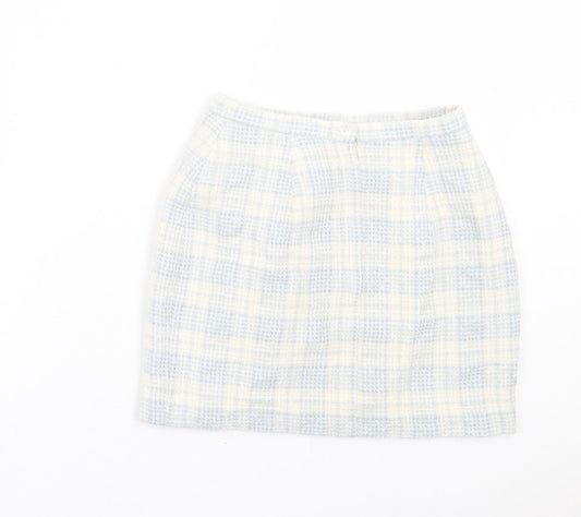 Dorothy Perkins Womens Blue Plaid Acrylic A-Line Skirt Size 8 Button