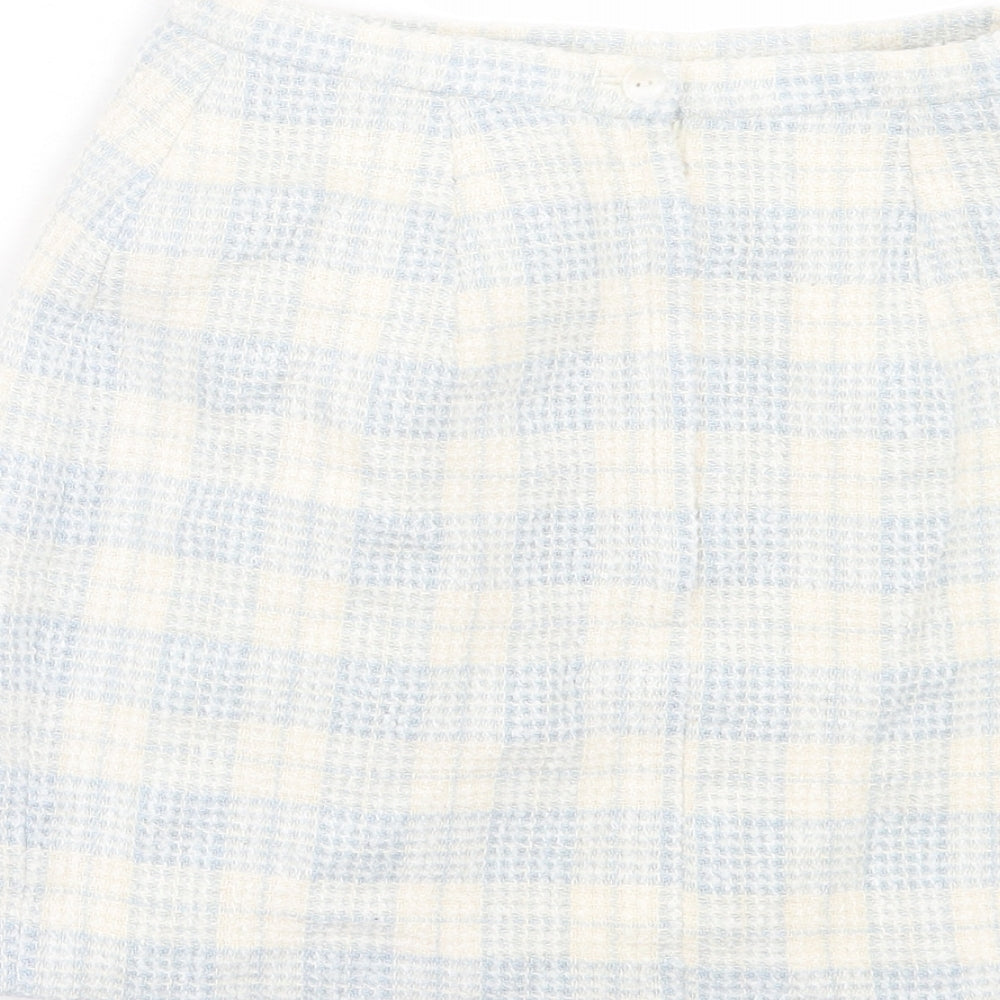 Dorothy Perkins Womens Blue Plaid Acrylic A-Line Skirt Size 8 Button