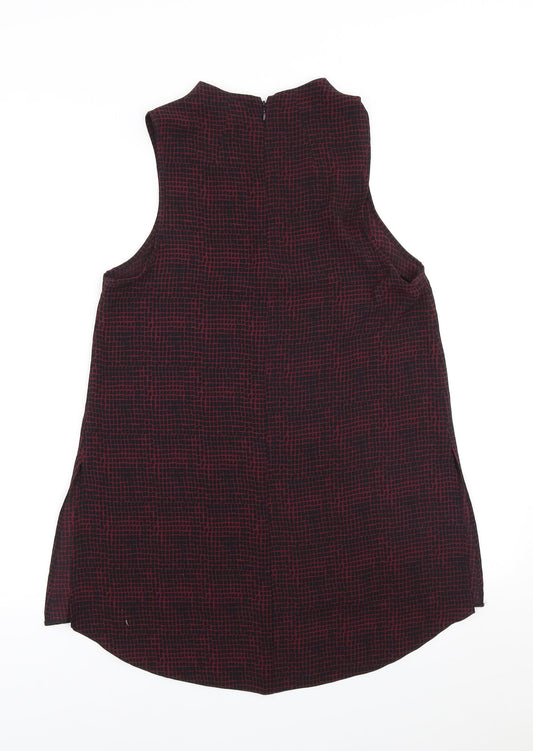 Topshop Womens Red Geometric Polyester Tunic Blouse Size 8 High Neck