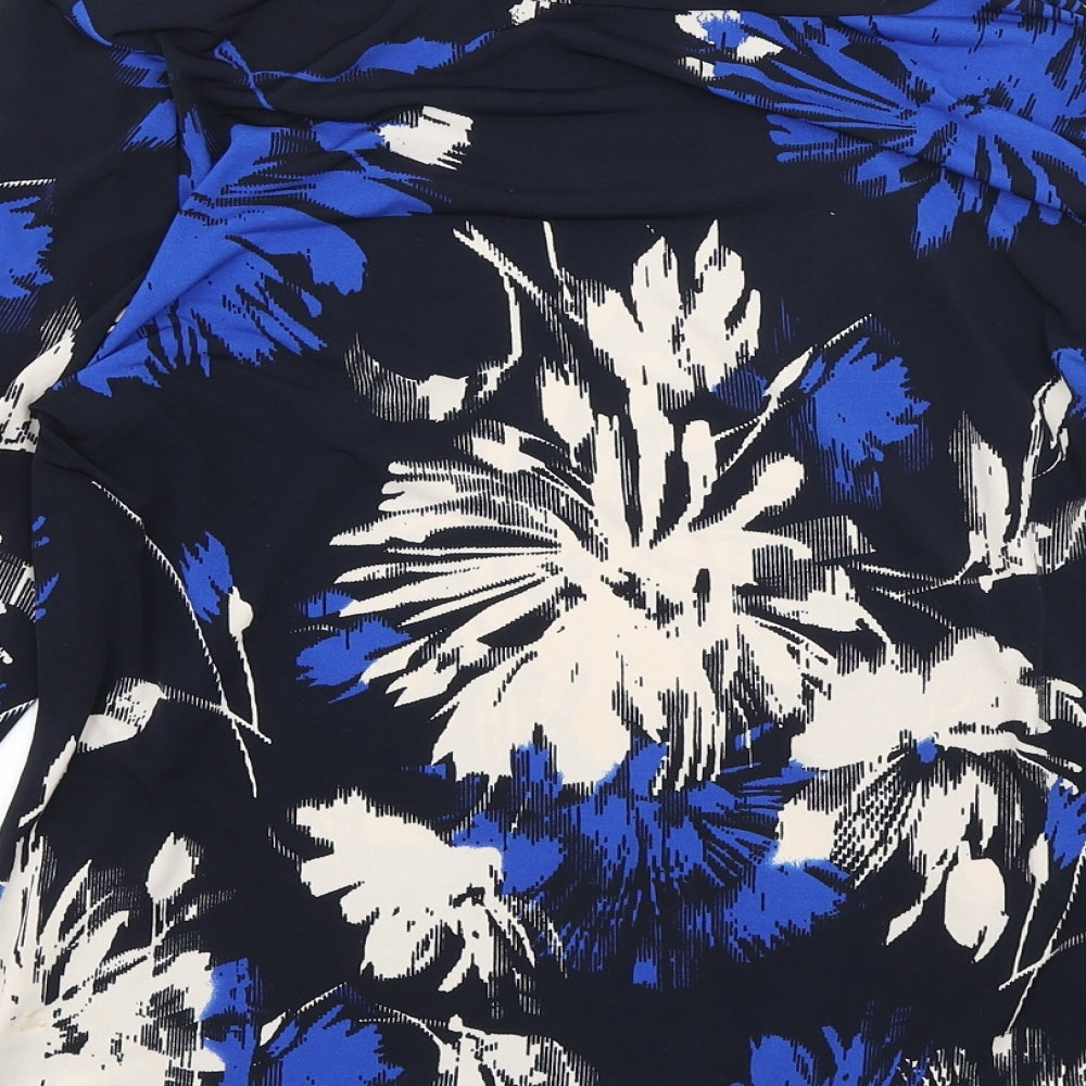 CC Womens Blue Floral Polyester Basic T-Shirt Size L Boat Neck