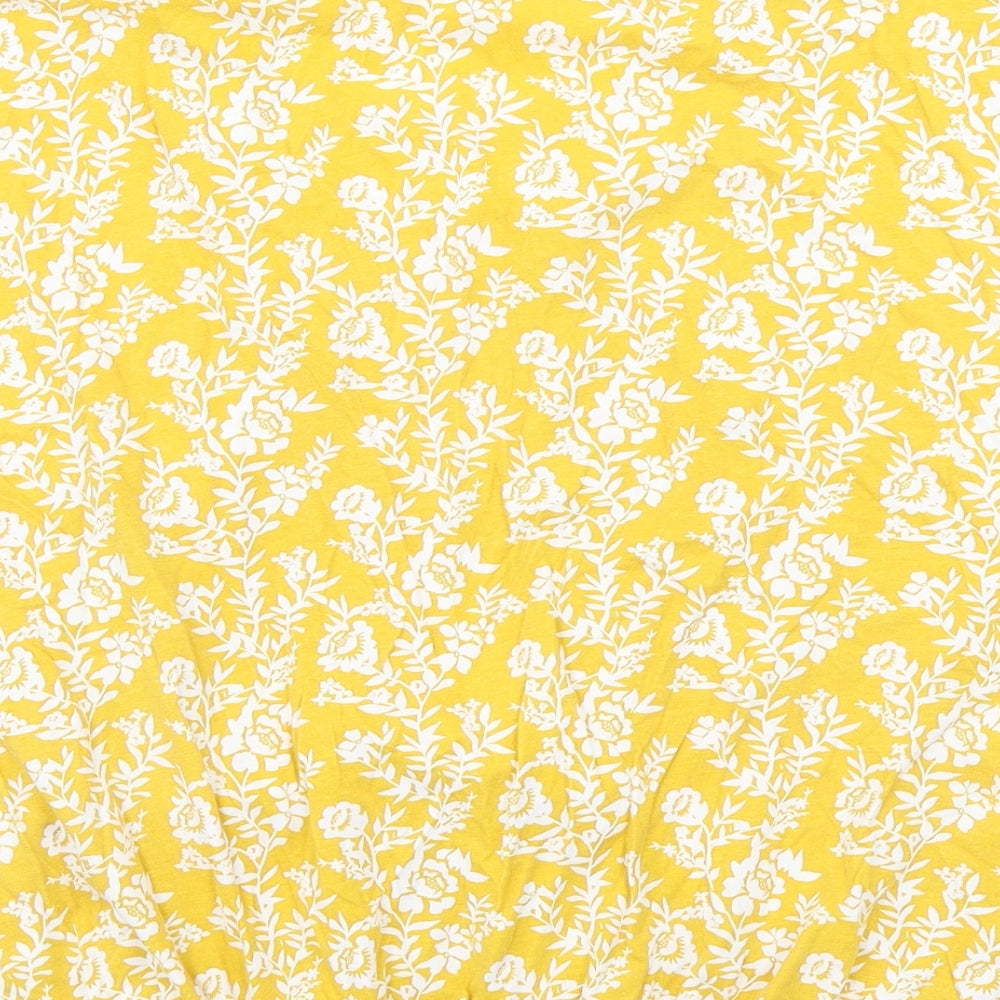 F&F Womens Yellow Floral Cotton Basic T-Shirt Size 14 Scoop Neck