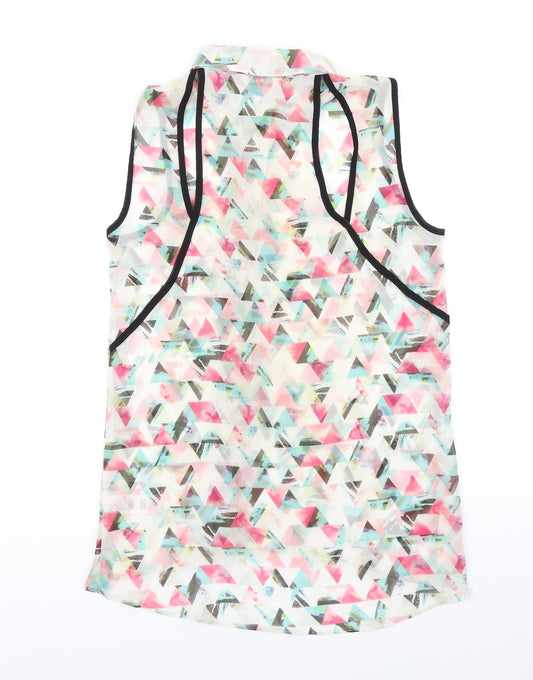 Miss Selfridge Womens Multicoloured Geometric Polyester Tunic Button-Up Size 10 Collared