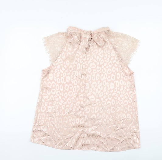 SheIn Womens Pink Animal Print Polyester Basic Blouse Size L Round Neck