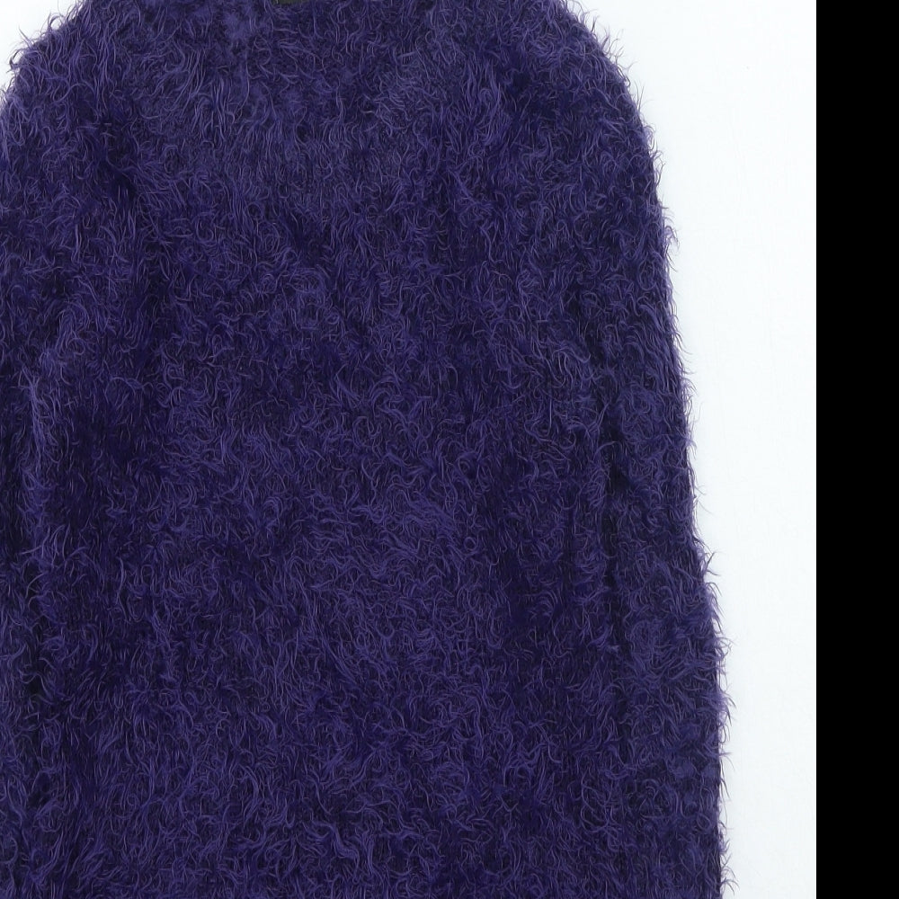 V London Womens Purple Round Neck Acrylic Pullover Jumper Size S