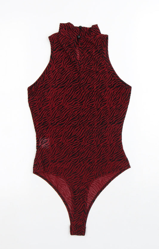 NAANAA Womens Red Animal Print Polyester Bodysuit One-Piece Size 8 Snap