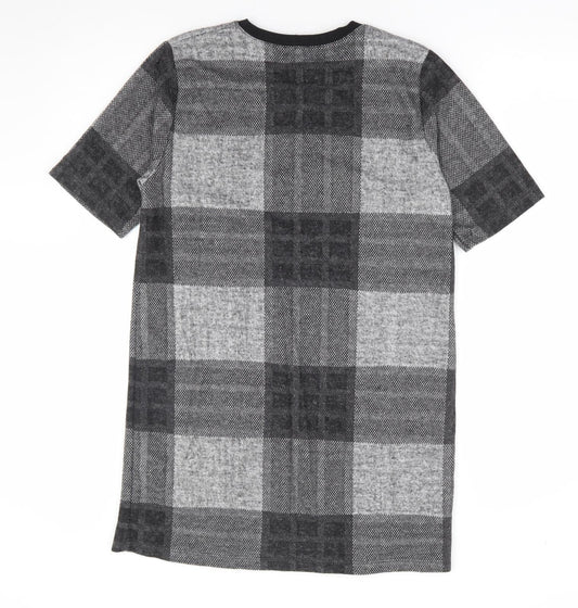 River Island Womens Grey Plaid Polyester Shift Size 10 Round Neck Pullover