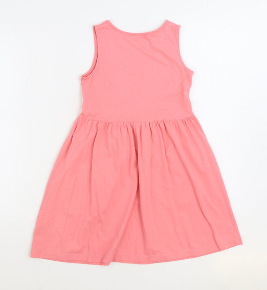 Nutmeg Girls Pink 100% Cotton Skater Dress Size 9-10 Years Round Neck Pullover