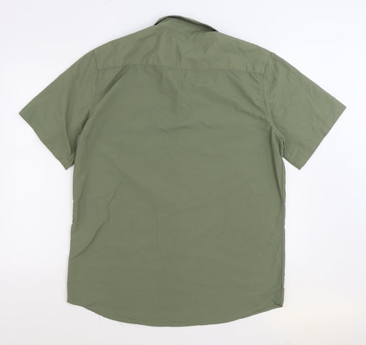 Mens UK Size M Pegasus Green Button-Up Short Sleeve Casual Shirt
