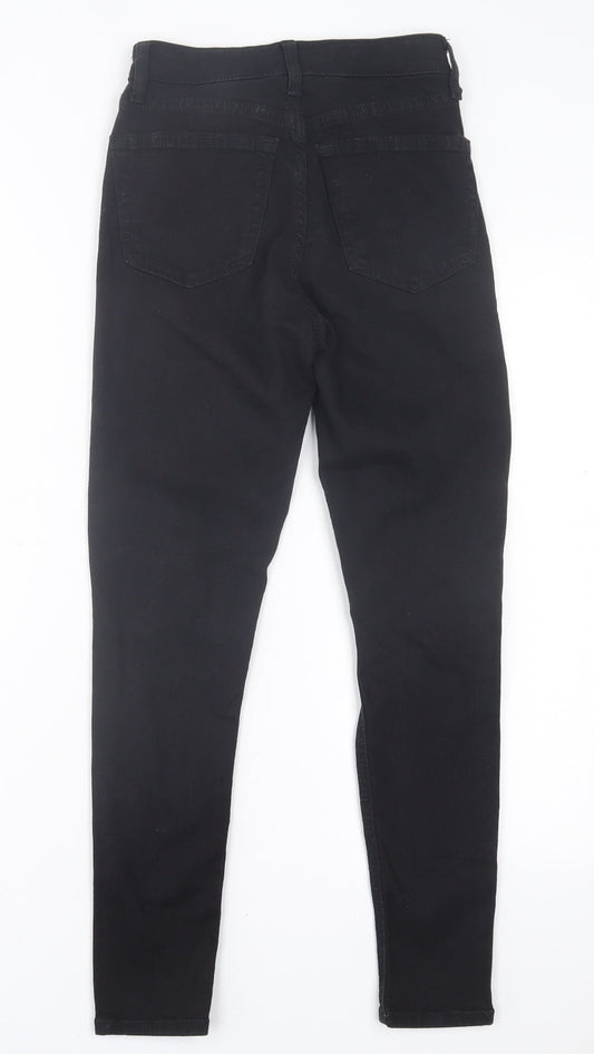 Topshop Womens Black Cotton Skinny Jeans Size 25 in L30 in Regular Button - Ripped Detail