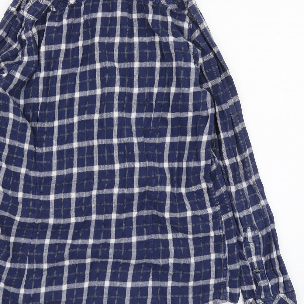 Raw Mens Blue Plaid Cotton Button-Up Size M Collared Button