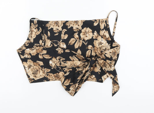 SheIn Womens Black Floral Polyester Basic Blouse Size S Square Neck - Tie Back