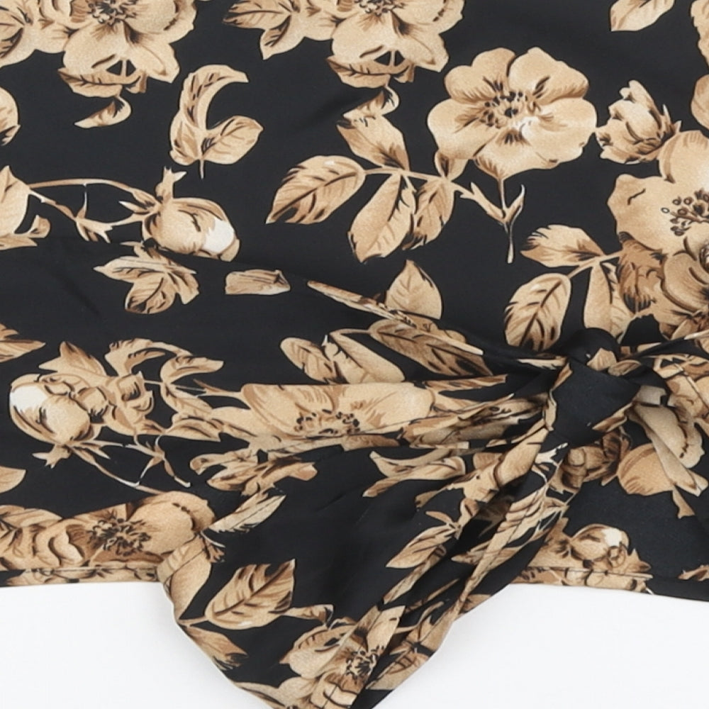SheIn Womens Black Floral Polyester Basic Blouse Size S Square Neck - Tie Back