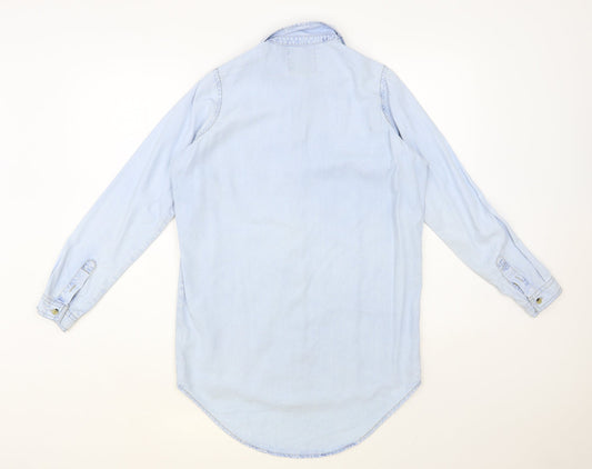 Denim Co. Womens Blue Lyocell Basic Button-Up Size 8 Collared