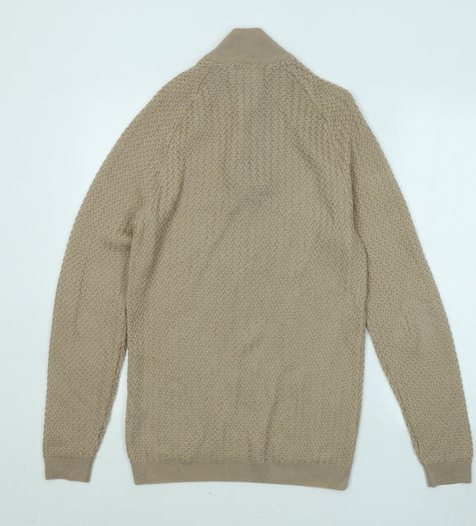 ASOS Mens Beige Mock Neck Geometric Acrylic Pullover Jumper Size M