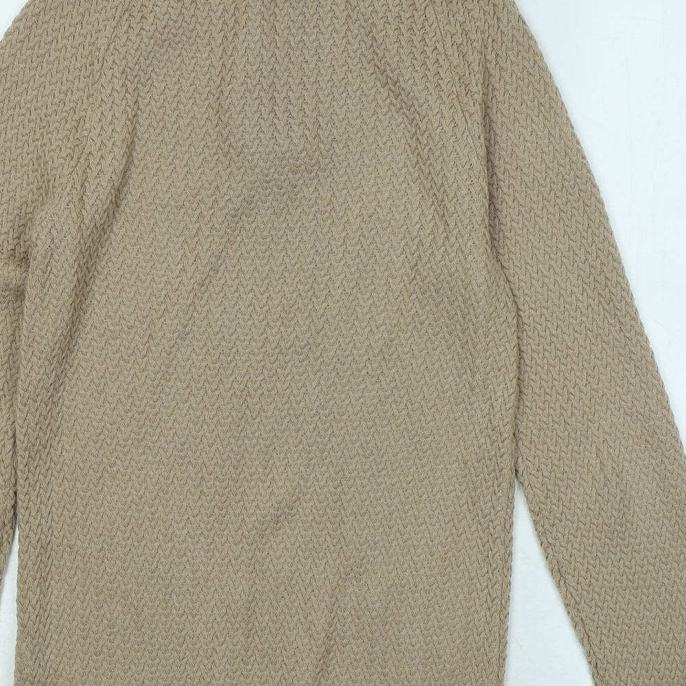 ASOS Mens Beige Mock Neck Geometric Acrylic Pullover Jumper Size M