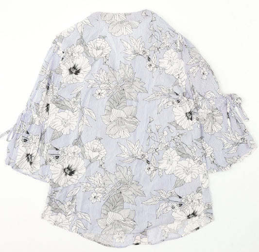 F&F Womens Blue Floral Viscose Basic Blouse Size 10 Round Neck