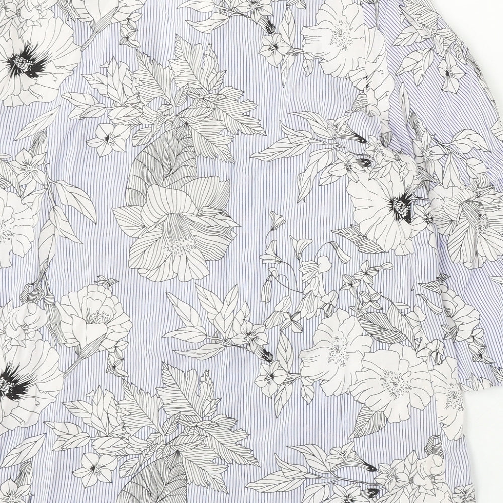 F&F Womens Blue Floral Viscose Basic Blouse Size 10 Round Neck