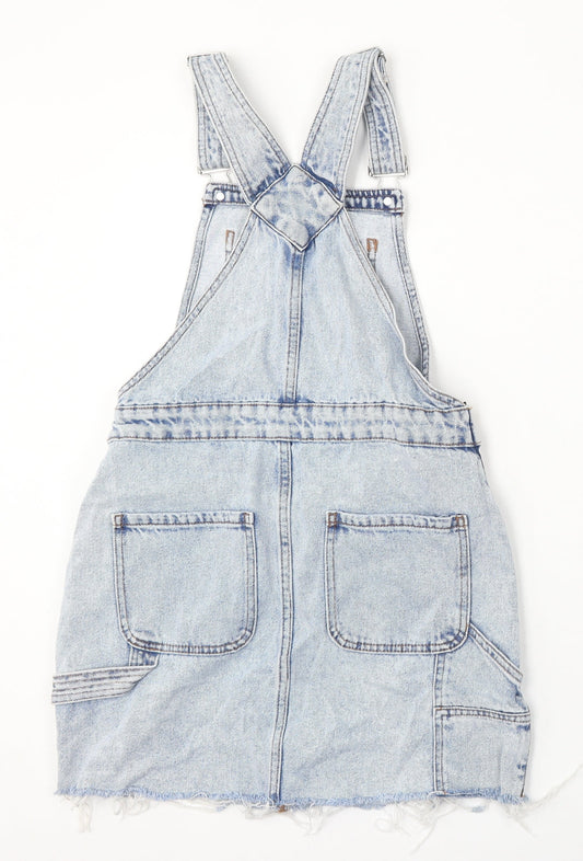 New Look Womens Blue Cotton Dungaree One-Piece Size 8 Button - Distressed