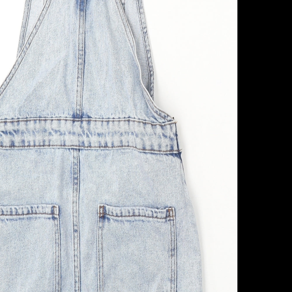 New Look Womens Blue Cotton Dungaree One-Piece Size 8 Button - Distressed