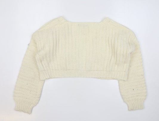 SheIn Womens Beige V-Neck Polyester Cardigan Jumper Size 12