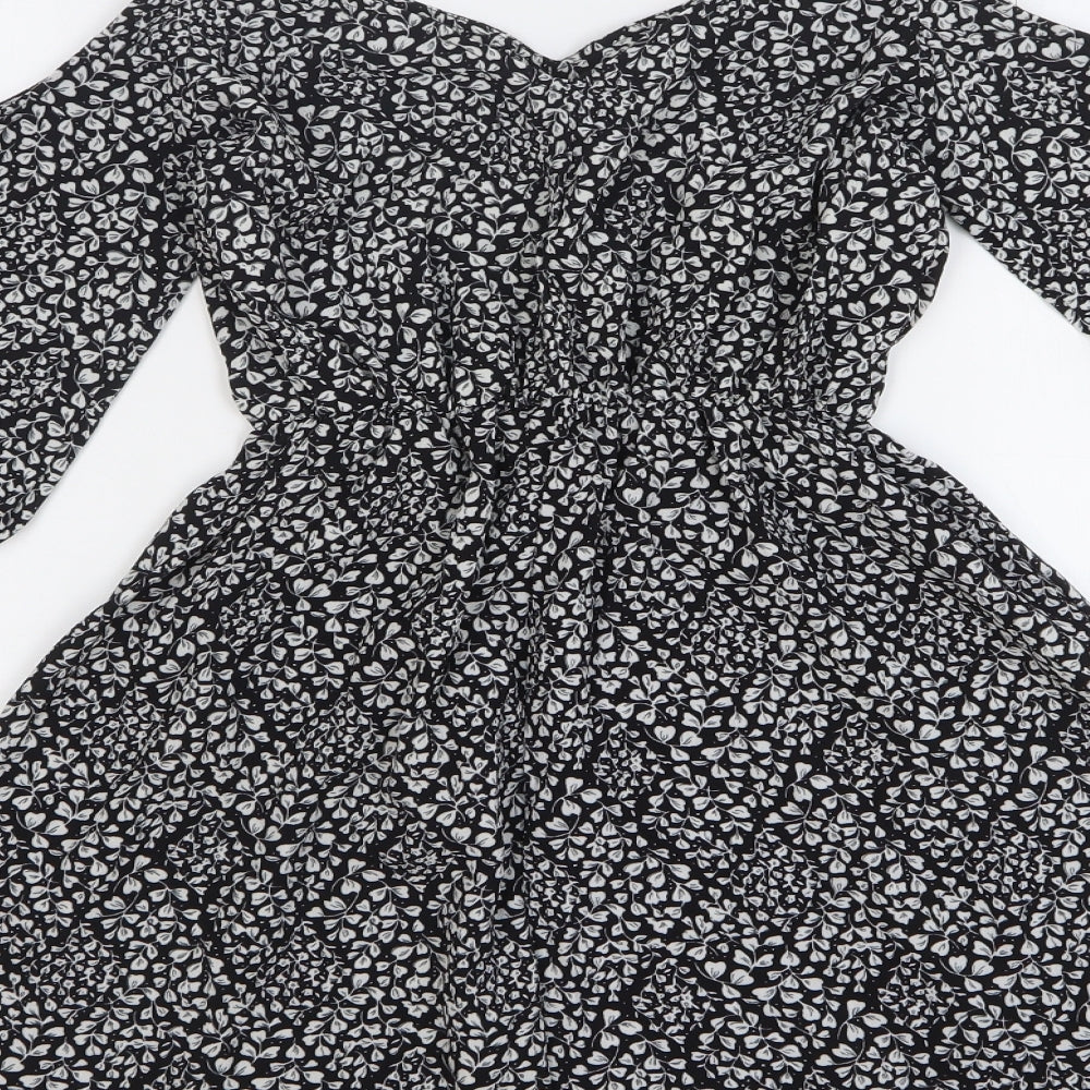 Atmosphere Womens Black Floral Polyester Fit & Flare Size 10 V-Neck - Cold Shoulder