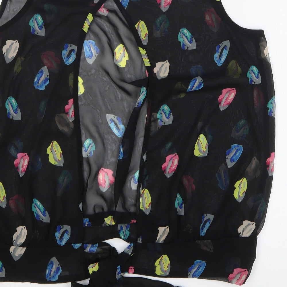 George Womens Black Geometric Polyester Basic Blouse Size 14 Round Neck - Lips