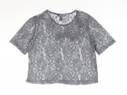 Womens UK Size 12 New Look Grey Cropped T-Shirt