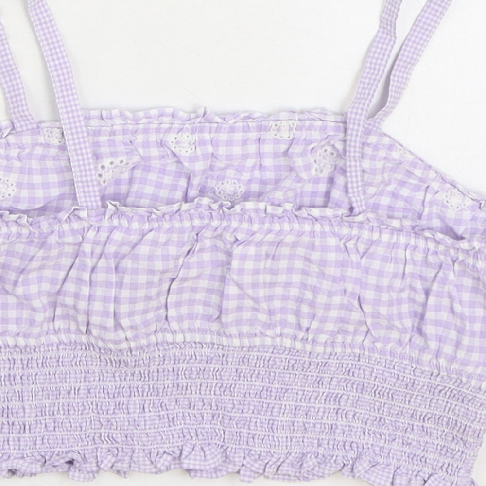 Zara Girls Purple Gingham Cotton Camisole Tank Size 11-12 Years Square Neck Pullover - Shirred