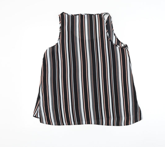 Primark Womens Black Striped Polyester Basic Tank Size 12 Round Neck