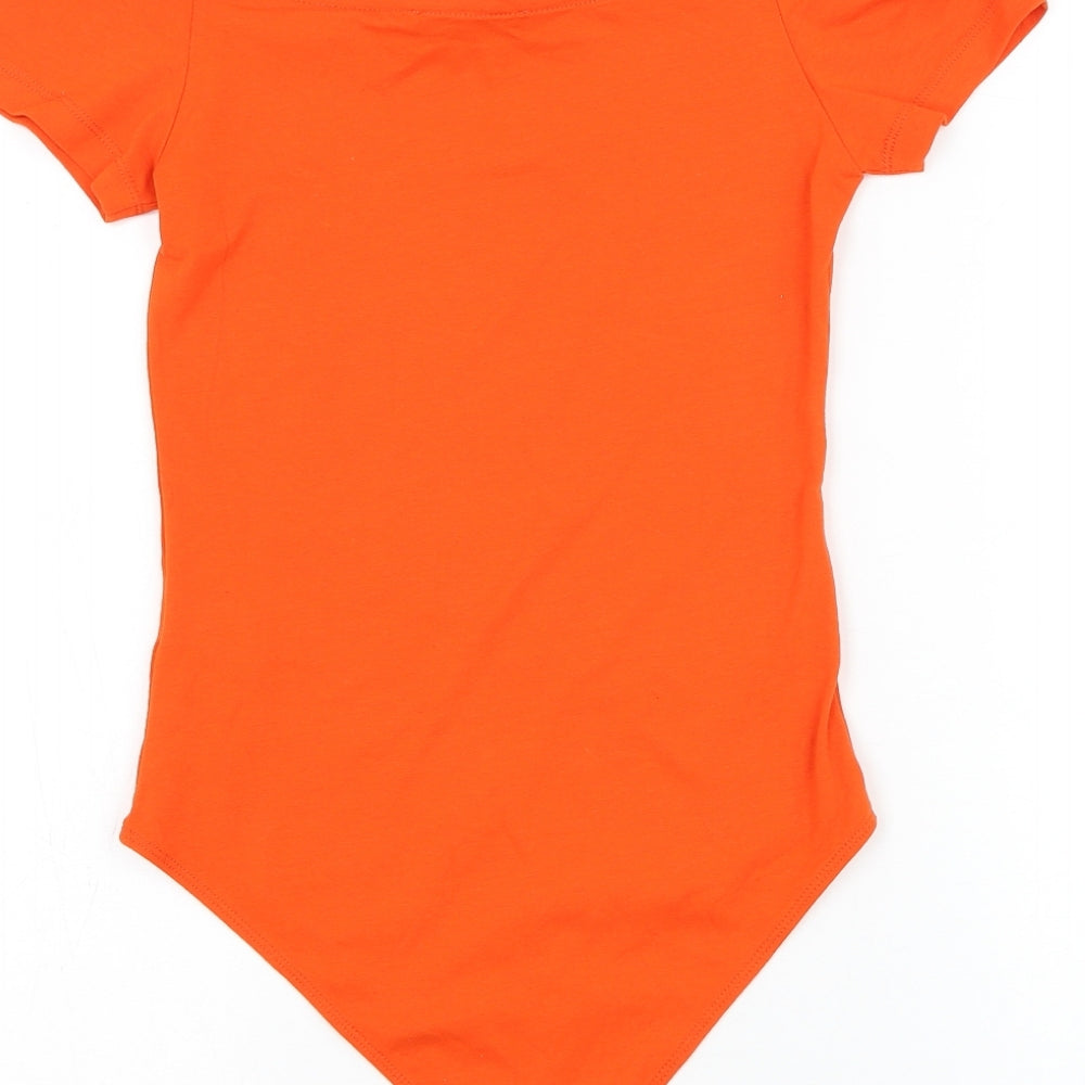 Primark Womens Orange Cotton Bodysuit One-Piece Size 6 Snap