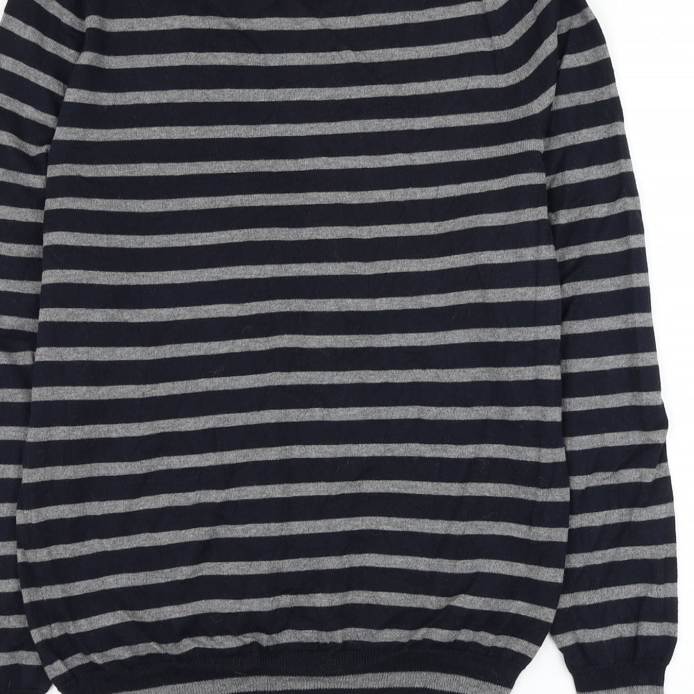 Gap Mens Blue Round Neck Striped Cotton Pullover Jumper Size S