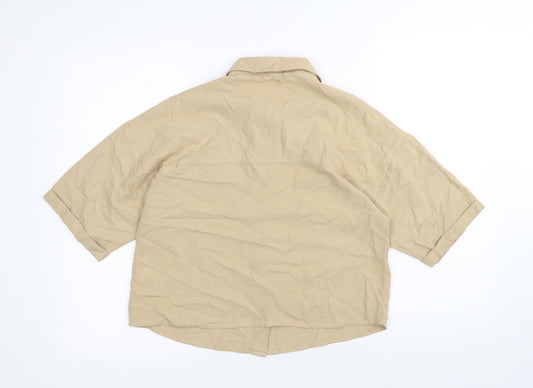 Primark Womens Beige Viscose Basic Button-Up Size XS Collared