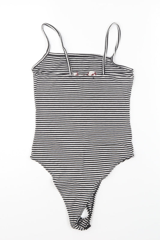 New Look Womens Black Striped Cotton Bodysuit One-Piece Size 8 Snap - Tres bien
