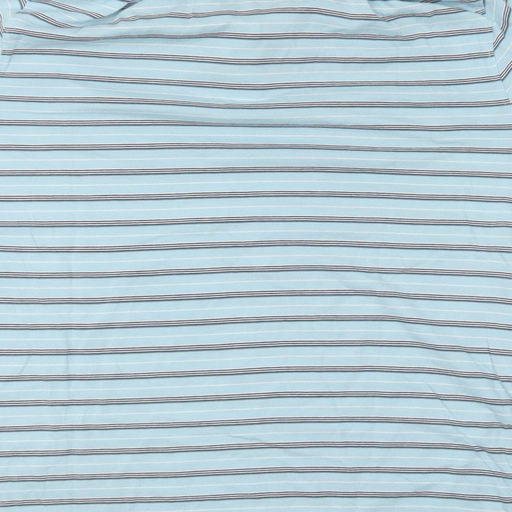 Dunnes Stores Mens Blue Striped Cotton Polo Size L Collared Button
