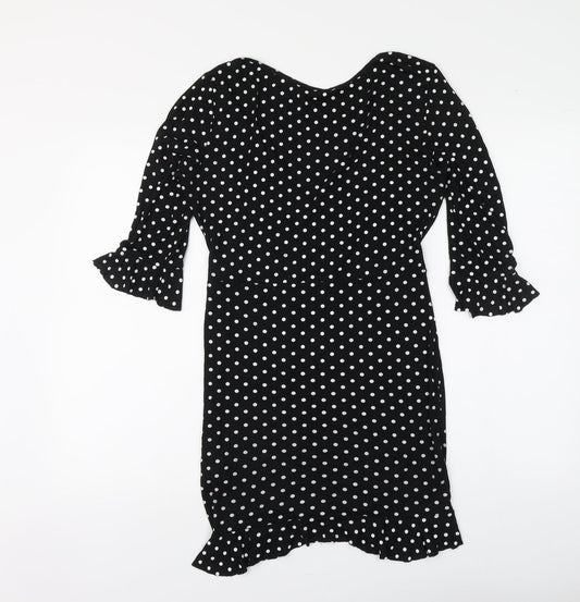 I SAW IT FIRST Womens Black Polka Dot Polyester A-Line Size 10 V-Neck Pullover