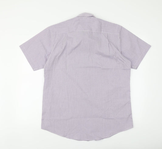 Taylor & Wright Mens Pink Check Polyester Button-Up Size 16 Collared Button