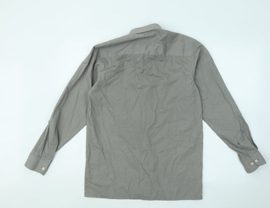 Trutex Mens Grey Cotton Button-Up Size 14 Collared Button