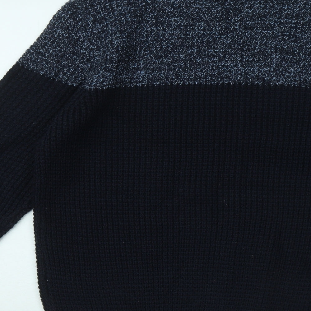 Kensington Mens Blue Round Neck Geometric Acrylic Pullover Jumper Size M