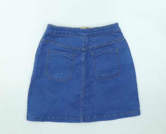 PARISIAN SIGNATURE Womens Blue Cotton A-Line Skirt Size 6 Button