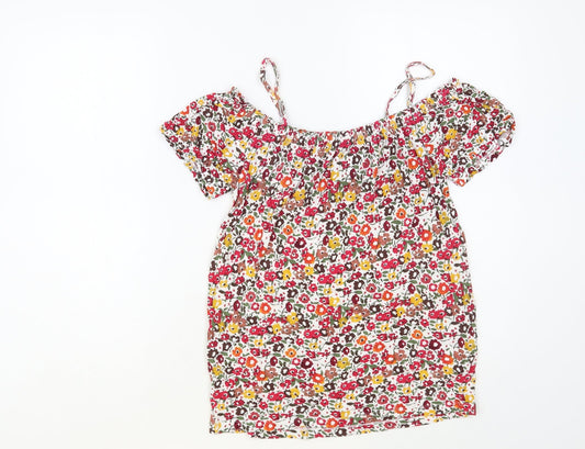 Matalan Womens Multicoloured Floral Viscose Basic Blouse Size 8 Off the Shoulder